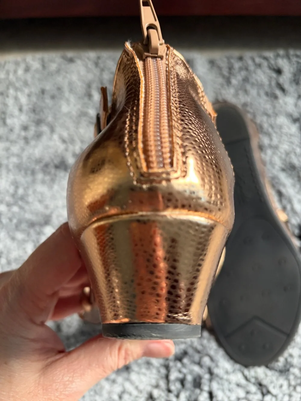 Life Stride Metallic Rose Gold Crisscross Wedge Sandals - Picture 8 of 10